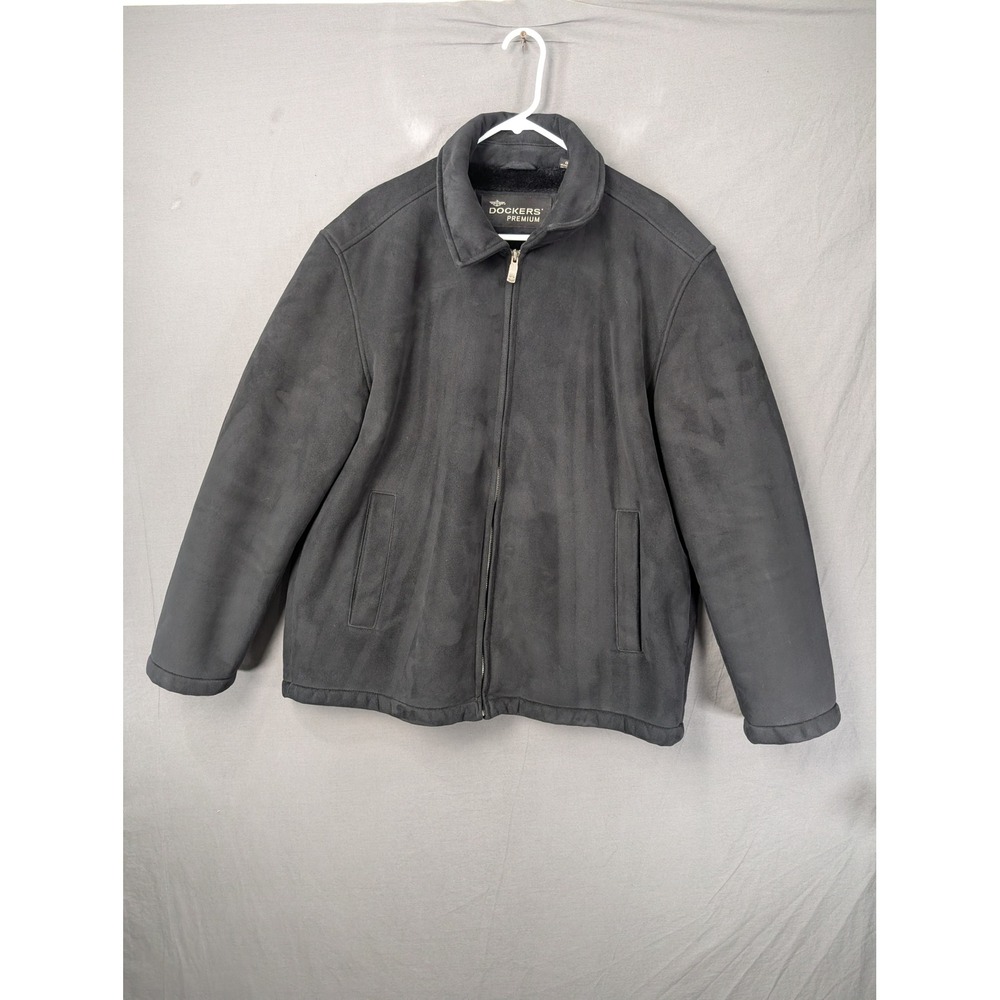 Dockers Premium Mens Faux Suede Sherpa‎ Lined Full Zip Jacket Black Large